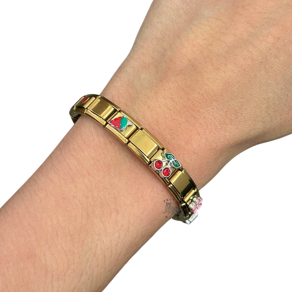 Gold Italian Charm Bracelet w/ 9 Decorated Charms - Feminine & Ready to Wear